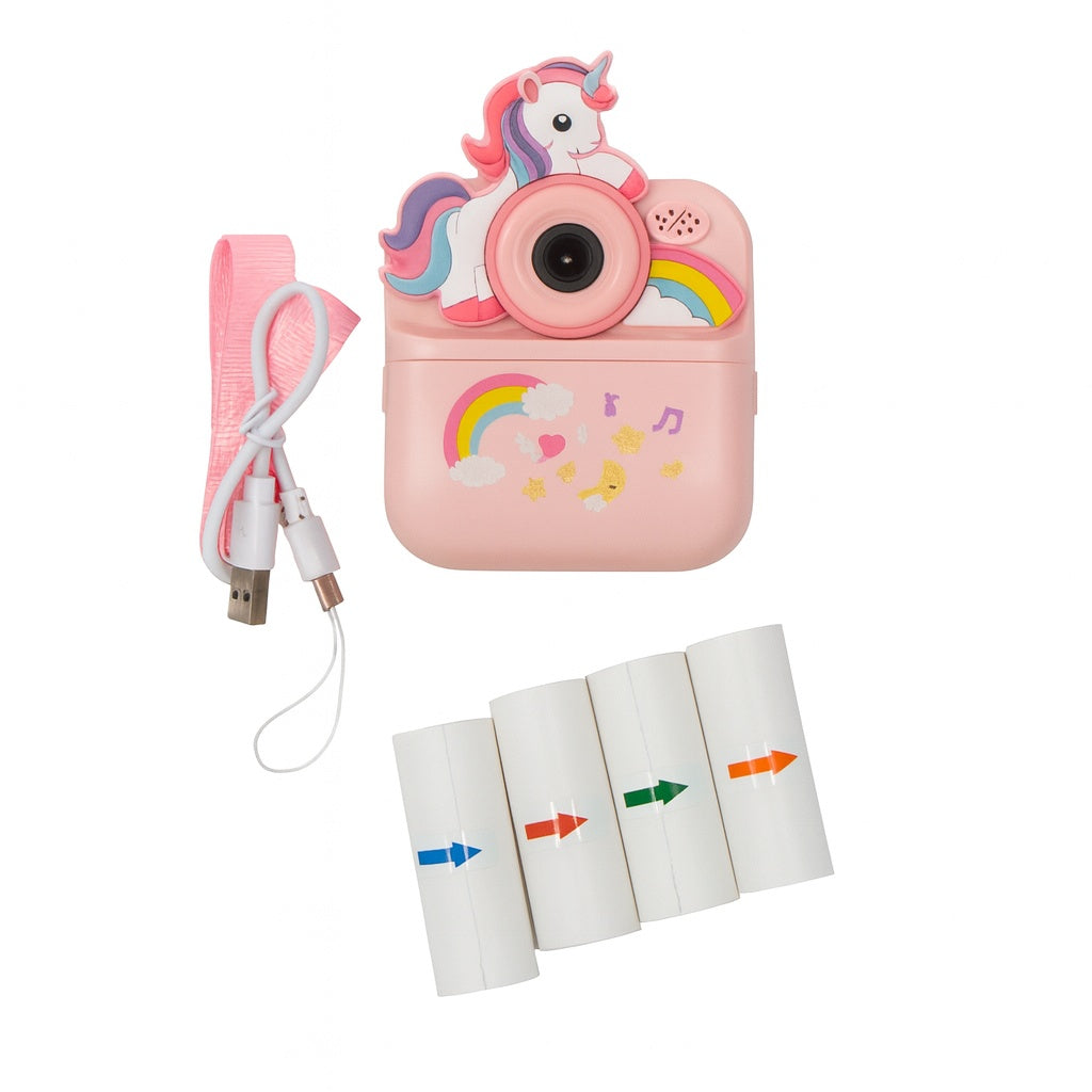 Cámara Infantil Instantánea Abuyita con Impresión Térmica, Juegos y Pantalla LCD 2.4''- Modelo Unicornio Rosado