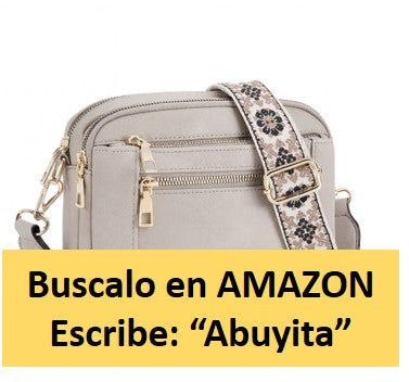 Bolso Bandolera para Mujer, Color Gris, con Cinta Ajustable Estampada y Colgante Artesanal