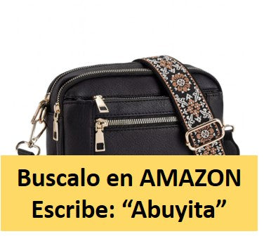 Bolso Bandolera para Mujer, Color Negro con Correa Ajustable Estampada a Juego y Colgante Artesanal
