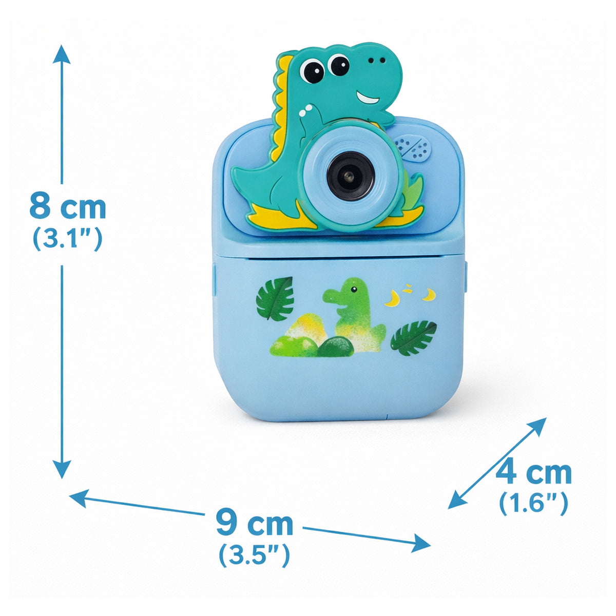 Cámara Infantil Instantánea Abuyita con Impresión Térmica, Juegos y Pantalla LCD 2.4'', Modelo Dinosaurio Azul.
