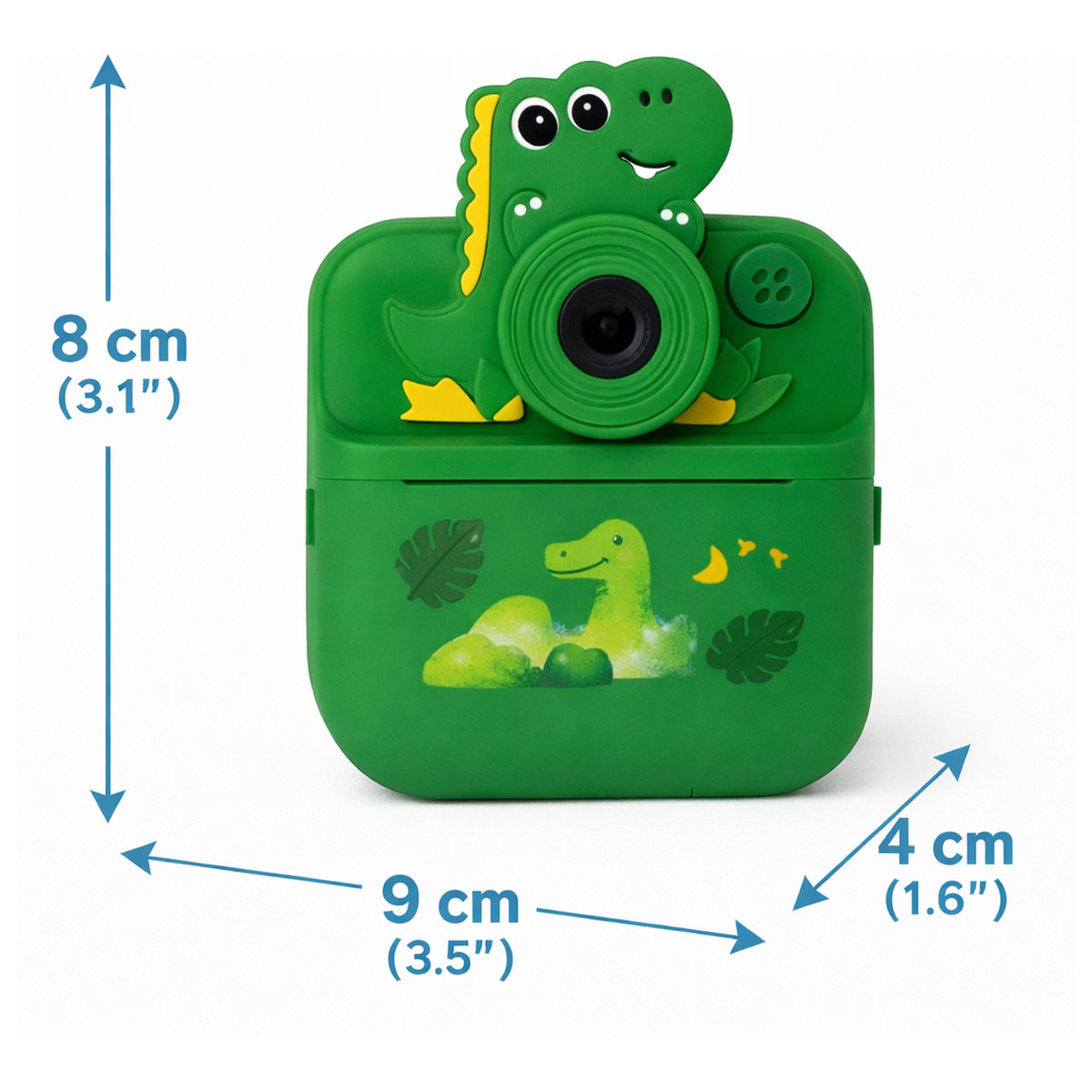 Cámara Infantil Instantánea Abuyita con Impresión Térmica, Juegos y Pantalla LCD 2.4'', Modelo Dinosaurio Verde