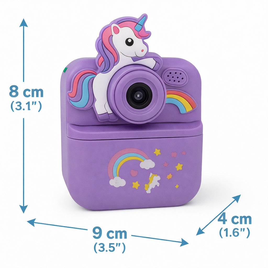 Cámara Infantil Instantánea Abuyita con Impresión Térmica, Juegos y Pantalla LCD 2.4'' Modelo Unicornio Morado