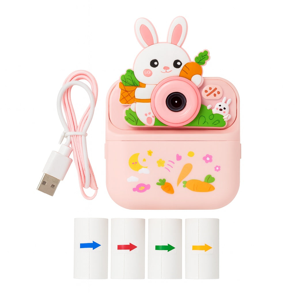 Cámara Infantil Instantánea Abuyita con Impresión Térmica, Juegos y Pantalla LCD 2.4'', Modelo Conejo Rosa