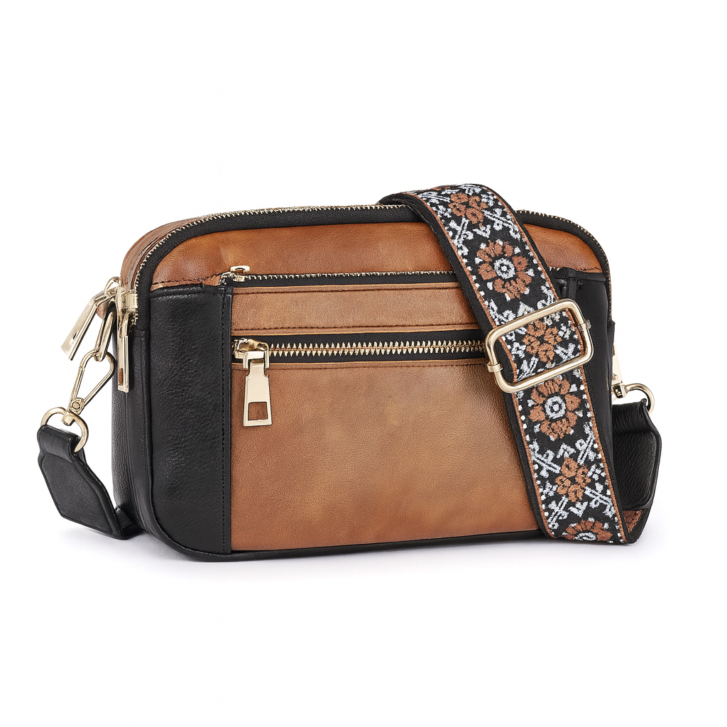 Bolso Bandolera para Mujer, Marrón y Negro