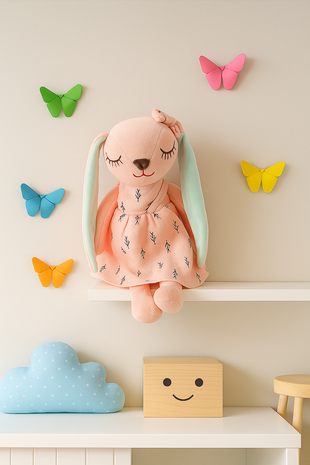 Conejita de Peluche “Comparte mis sueños” con Mariposas Origami – Regalo Perfecto para Niñas