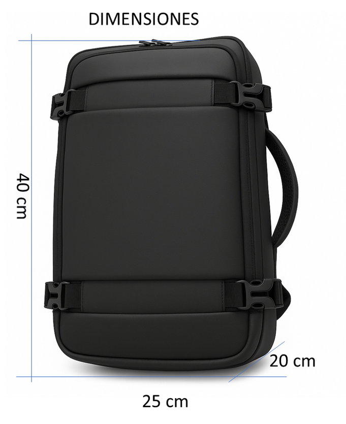 Mochila Viaje Cabina Avion 40x20x25 Apta para Ryanair - Travel Backpack Negro Impermeable Hombre Mujer Viaje, Trabajo y Estudio