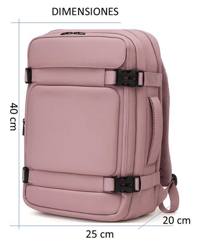 Mochila Viaje Cabina Avion 40x20x25 Apta para Ryanair - Travel Backpack Rosado Impermeable Hombre Mujer Viaje, Trabajo y Estudio