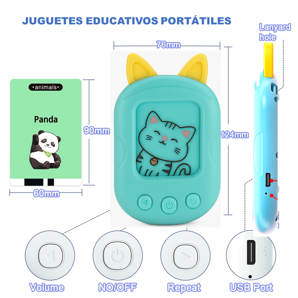 Flash Card Reader Infantil Abuyita modelo gatito azul – ¡Aprender inglés nunca fue tan divertido!