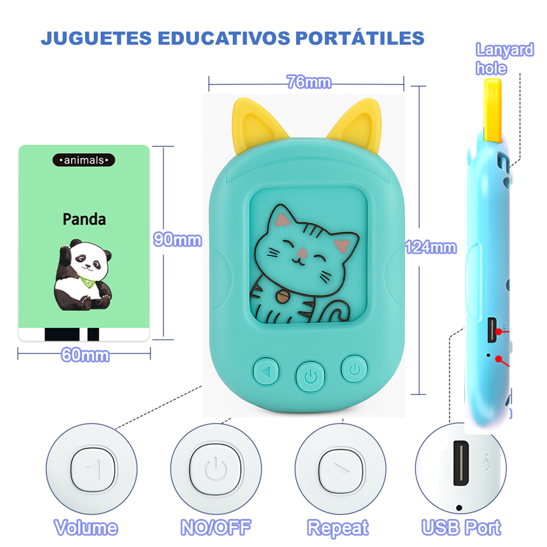 Flash Card Reader Infantil Abuyita modelo gatito azul – ¡Aprender inglés nunca fue tan divertido!