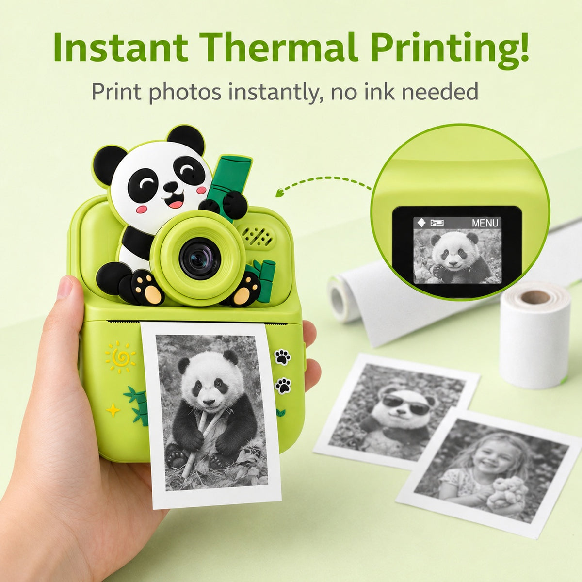 Cámara Infantil Instantánea Abuyita con Impresión Térmica, Juegos y Pantalla LCD 2.4''- Modelo Panda