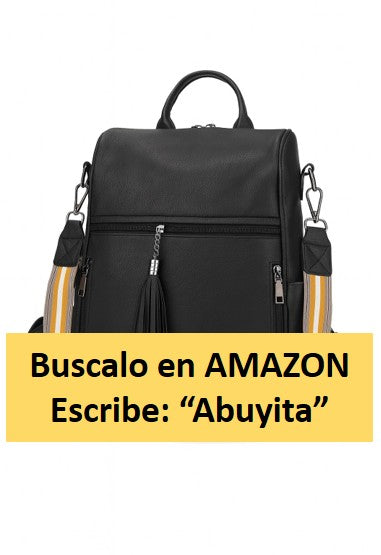 Mochila de Mujer Abuyita – Retro, Casual y Multifuncional en Cuero PU color Negro, con Gran Capacidad y Bandolera Incluida