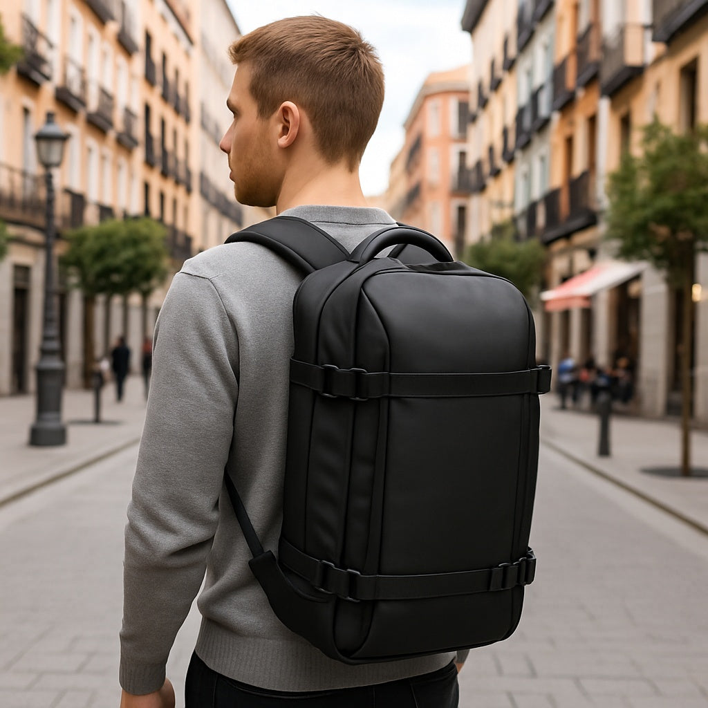 Mochila Viaje Cabina Avion 40x20x25 Apta para Ryanair - Travel Backpack Negro Impermeable Hombre Mujer Viaje, Trabajo y Estudio
