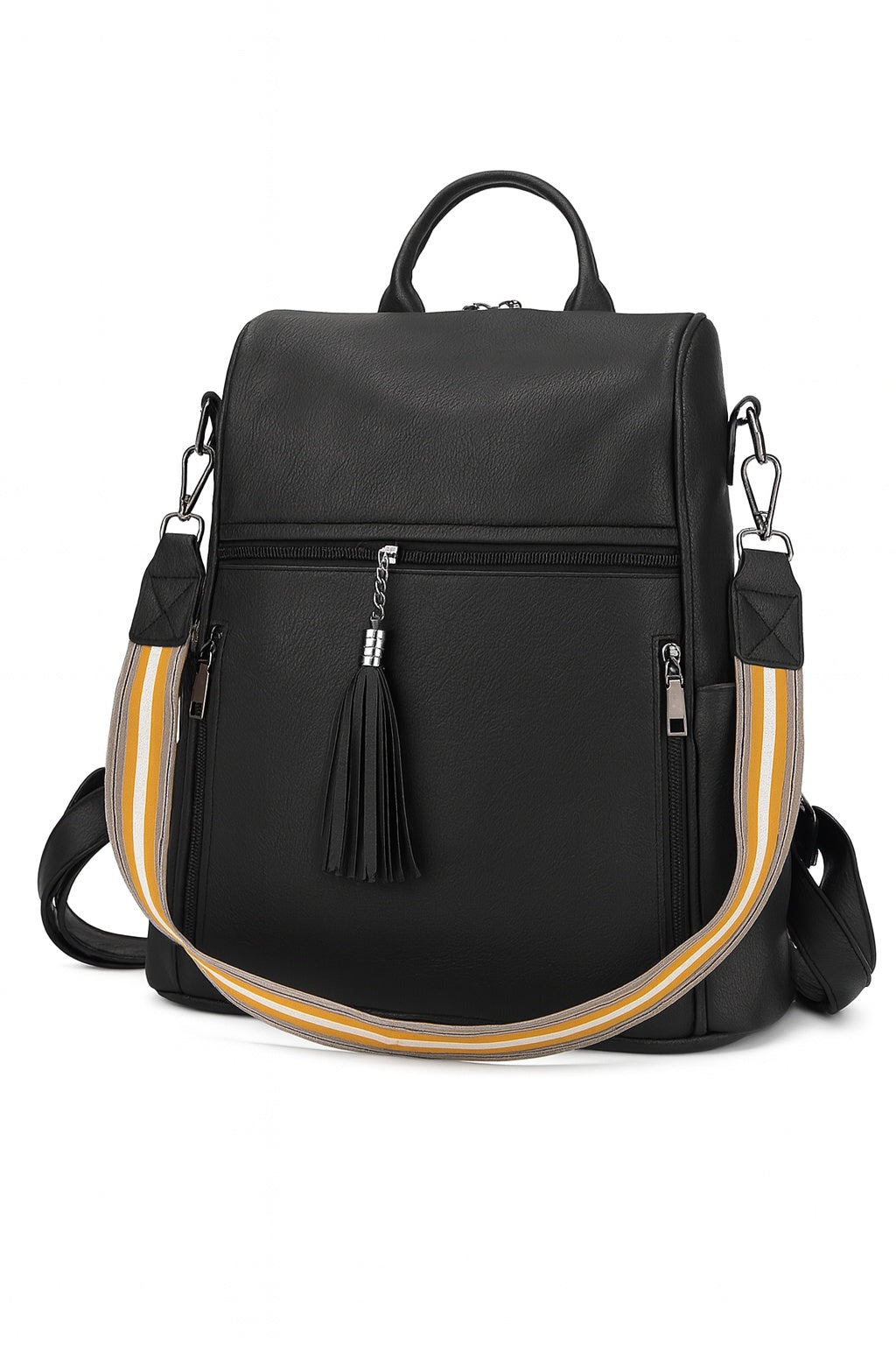 Mochila de Mujer Abuyita – Retro, Casual y Multifuncional en Cuero PU color Negro, con Gran Capacidad y Bandolera Incluida