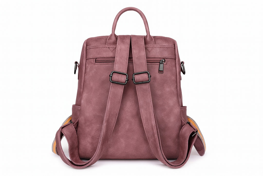 Mochila de Mujer Abuyita – Retro, Casual y Multifuncional en Cuero PU Color Rosaseo, con Gran Capacidad y Bandolera Incluida
