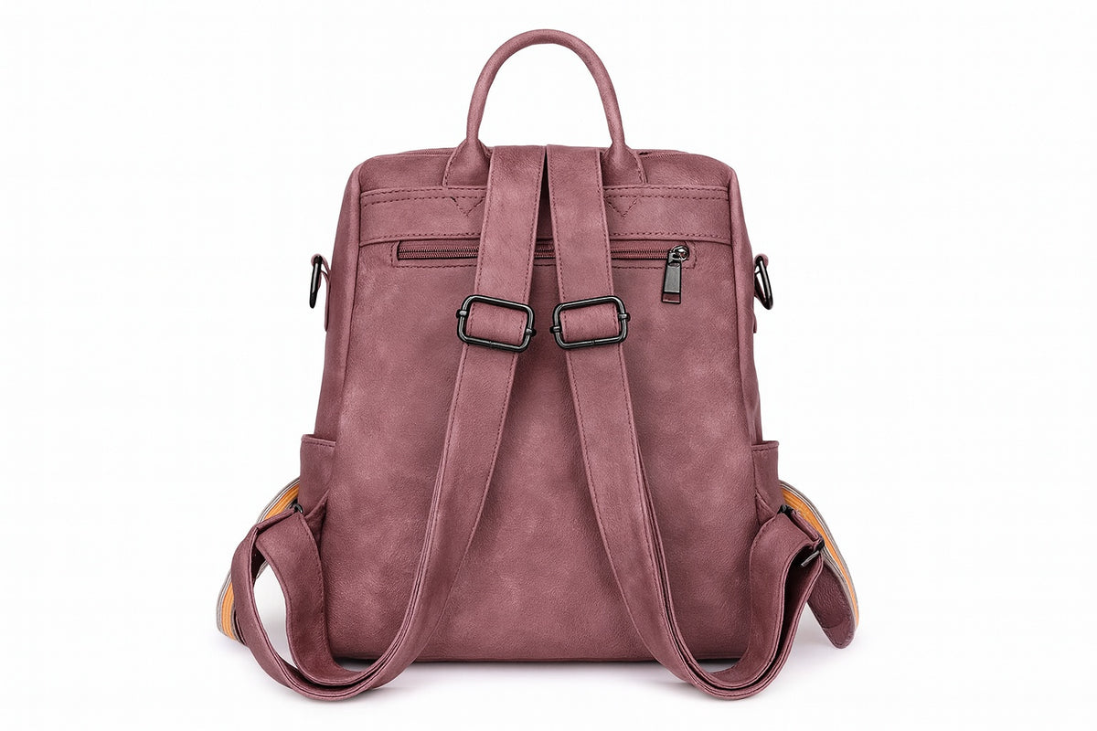 Mochila de Mujer Abuyita – Retro, Casual y Multifuncional en Cuero PU Color Rosaseo, con Gran Capacidad y Bandolera Incluida