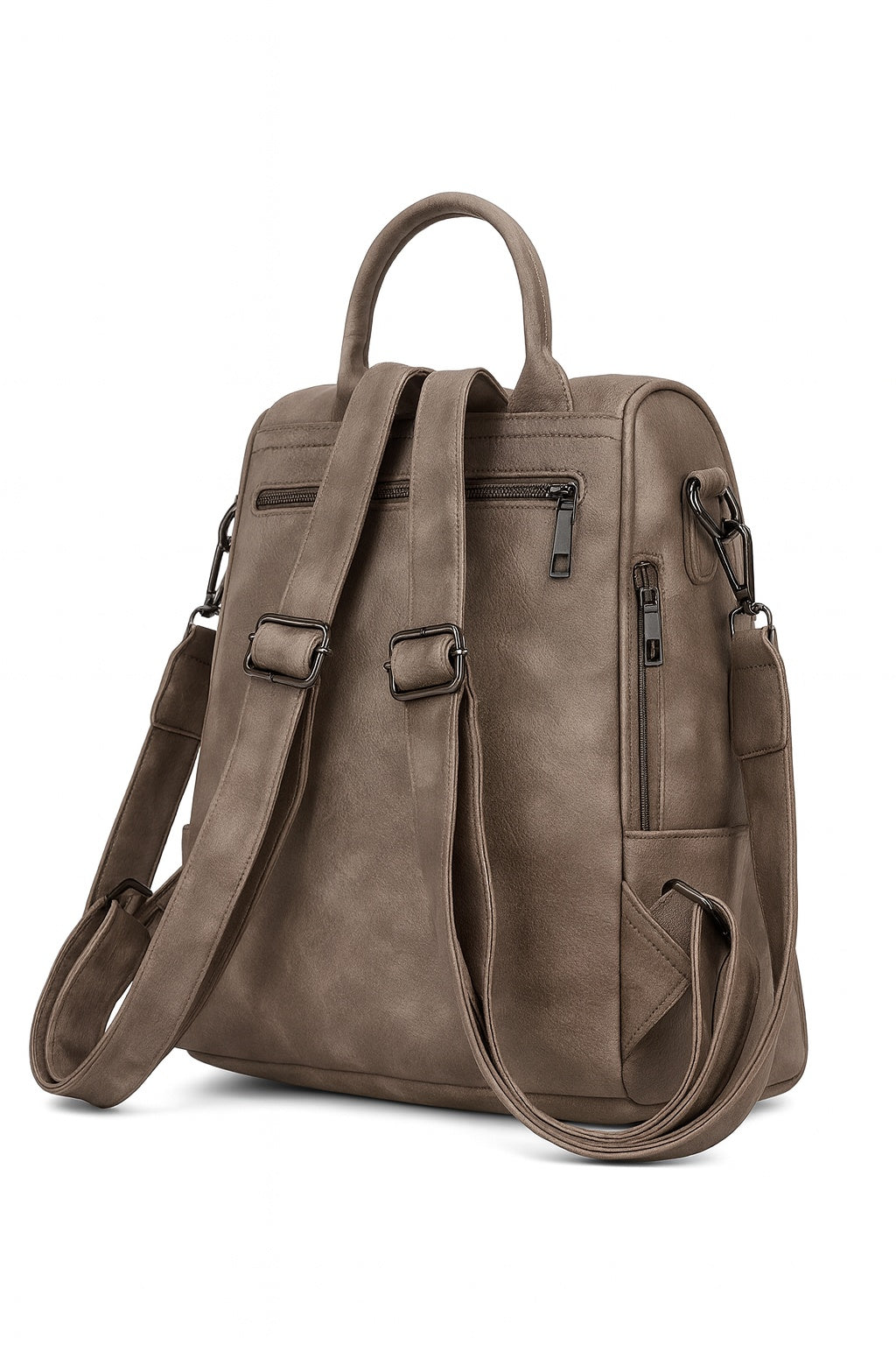 Mochila de Mujer Abuyita – Retro, Casual y Multifuncional en Cuero PU color Taupe, con Gran Capacidad y Bandolera Incluida