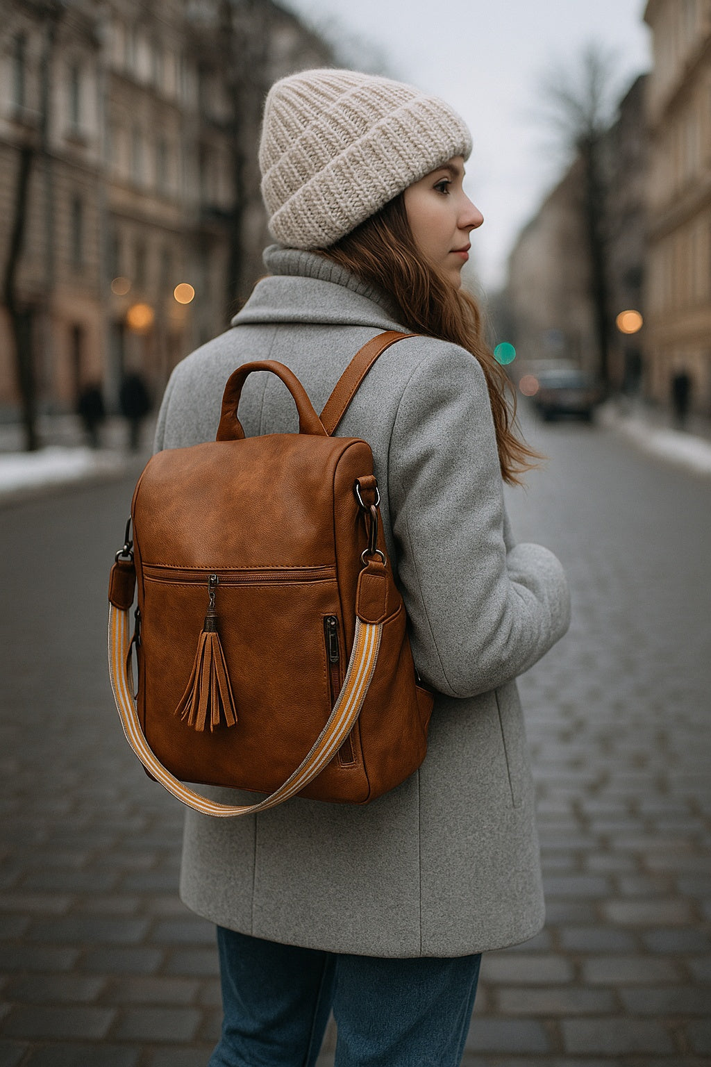 Mochila de Mujer Abuyita – Retro, Casual y Multifuncional en Cuero PU color Marrón, con Gran Capacidad y Bandolera Incluida