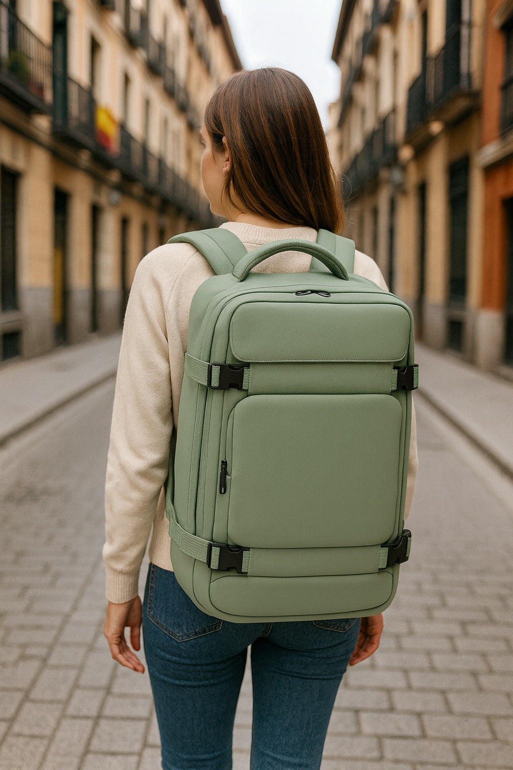Mochila Viaje Cabina Avion 40x20x25 Apta para Ryanair - Travel Backpack Verde Impermeable Hombre Mujer Viaje, Trabajo y Estudio